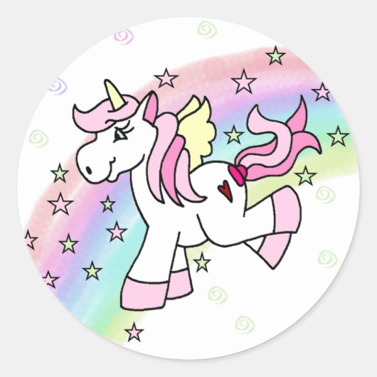 Sticker Rond Unicorne arc-en-ciel (Devant)