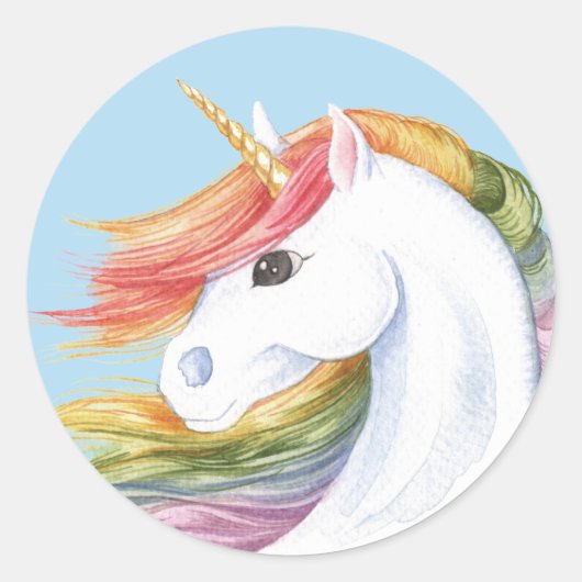 Sticker Rond Unicorne arc-en-ciel (Devant)