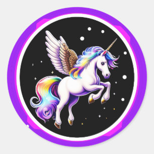 Sticker Rond Unicorne arc-en-ciel magique