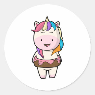 Sticker Rond Unicorne avec beigne de chocolat