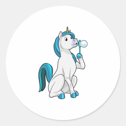 Sticker Rond Unicorne avec bulles de savon (Devant)