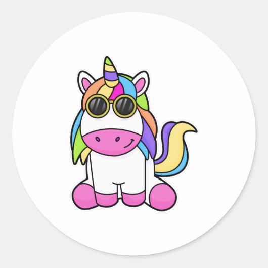 Sticker Rond Unicorne avec lunettes de soleil (Devant)