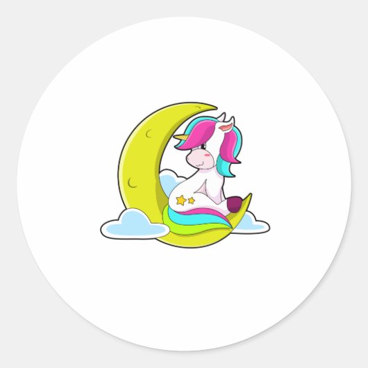 Sticker Rond Unicorne avec nuages et lune (Devant)