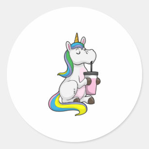 Sticker Rond Unicorne avec thé bulle