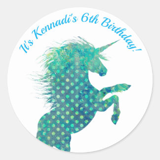 Sticker Rond Unicorne bleue, Anniversaire