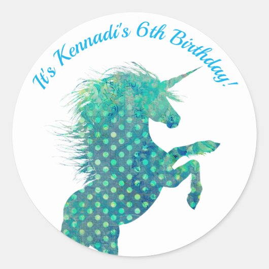 Sticker Rond Unicorne bleue, Anniversaire (Devant)