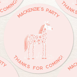 Sticker Rond Unicorne Blush rose Merci d'anniversaire