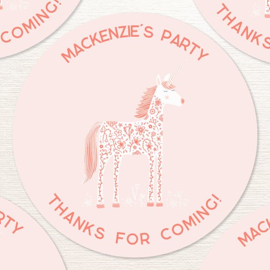 Sticker Rond Unicorne Blush rose Merci d'anniversaire