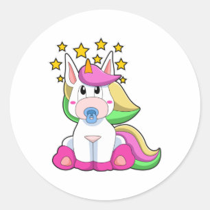 Sticker Rond Unicorne comme bébé avec Pacificateur