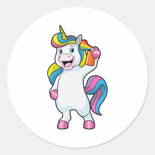 Sticker Rond Unicorne comme coiffeur avec aérosol (Devant)