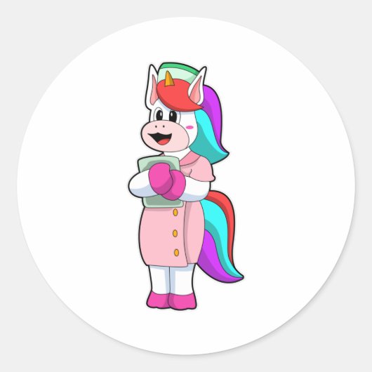 Sticker Rond Unicorne comme infirmière (Devant)