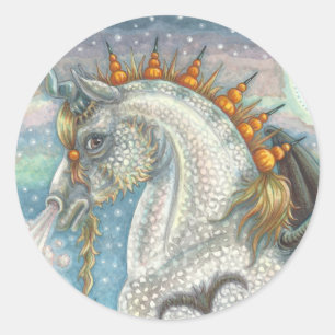 STICKER ROND UNICORNE DE HALLOWEEN GOTHIQUE AVEC AILES DE MAIN,