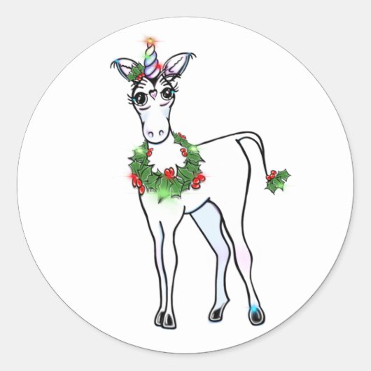 Sticker Rond Unicorne de Noël (Devant)