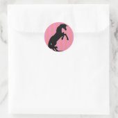 Sticker Rond Unicorne d'élevage noir (rayé rose) (Sac)