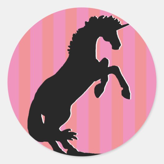 Sticker Rond Unicorne d'élevage noir (rayé rose) (Devant)