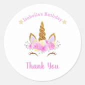 Sticker Rond Unicorne d'or rose Anniversaire (Devant)