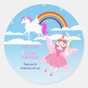 Sticker Rond Unicorne et Fairy Magie fête d'anniversaire