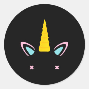 Sticker Rond Unicorne Face mignonne cils sourire Halloween Cost