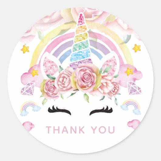 Sticker Rond Unicorne Floral Anniversaire Merci (Devant)