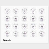 Sticker Rond Unicorne Florale d'Argent Violet Baby shower faveu (Feuille)