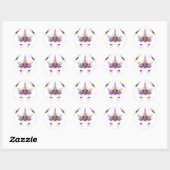 Sticker Rond Unicorne florale violette Princesse (Feuille)