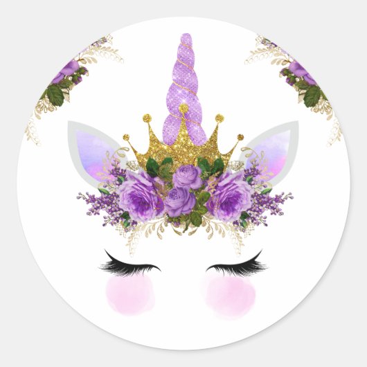 Sticker Rond Unicorne florale violette Princesse (Devant)