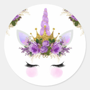 Sticker Rond Unicorne florale violette Princesse