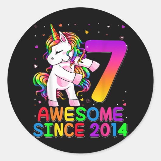 Sticker Rond Unicorne Flossing 7 Ans Unicorne (Devant)