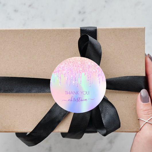 Sticker Rond Unicorne holographique parties scintillant merci b