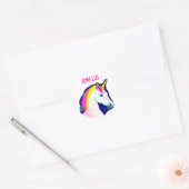 Sticker Rond Unicorne magique avec étoiles Nom de fille (Enveloppe)