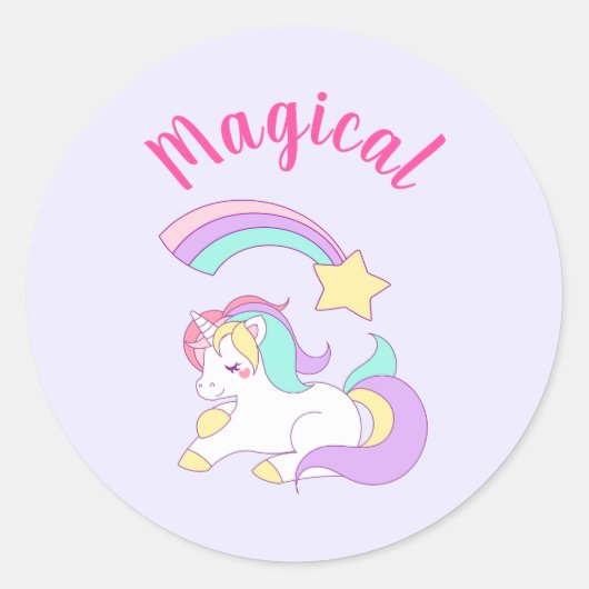 Sticker Rond Unicorne magique avec Rainbow Shooting Star (Devant)