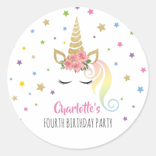 Sticker Rond Unicorne magique | Célébrations d'anniversaire ros (Devant)
