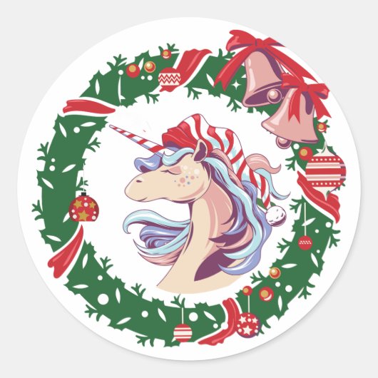 Sticker Rond Unicorne magique de Noël (Devant)