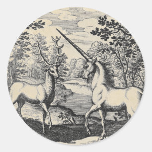 Sticker Rond Unicorne magique et Stag