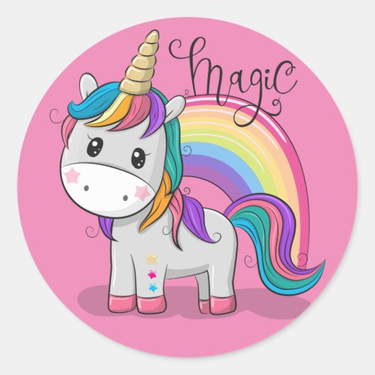 Sticker Rond Unicorne mignonne aux yeux grands (Devant)