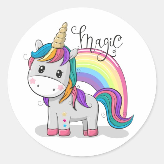 Sticker Rond Unicorne mignonne aux yeux grands (Devant)