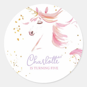 Sticker Rond Unicorne moderne et Rainbow Pastel Anniversaire