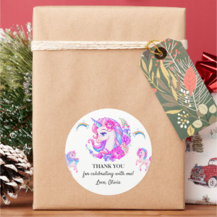 Sticker Rond Unicorne modifiable fête d'anniversaire