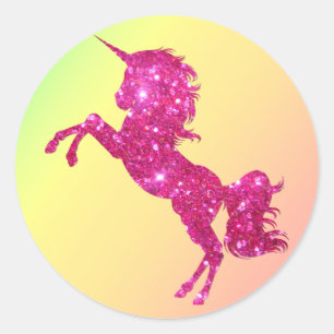Sticker Rond Unicorne Parties scintillant rose