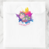Sticker Rond Unicorne Party Purple Yellow Splash (Sac)