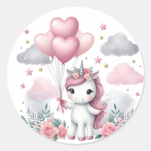 Sticker Rond Unicorne rose (Devant)