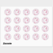 Sticker Rond Unicorne rose avec étoiles violettes (Feuille)