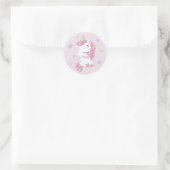 Sticker Rond Unicorne rose avec étoiles violettes (Sac)