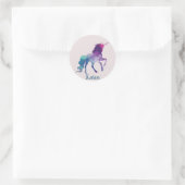 Sticker Rond Unicorne rose et violet personnalisée (Sac)