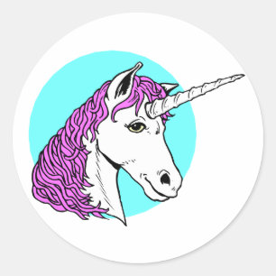 Sticker Rond Unicorne violette