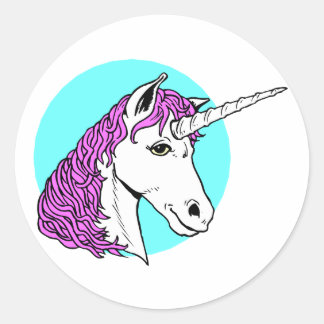 Sticker Rond Unicorne violette
