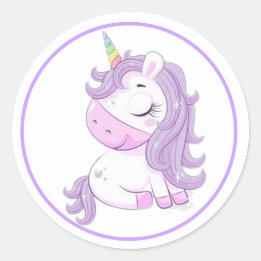 Sticker Rond Unicorne violette avec cadre pourpre (Devant)