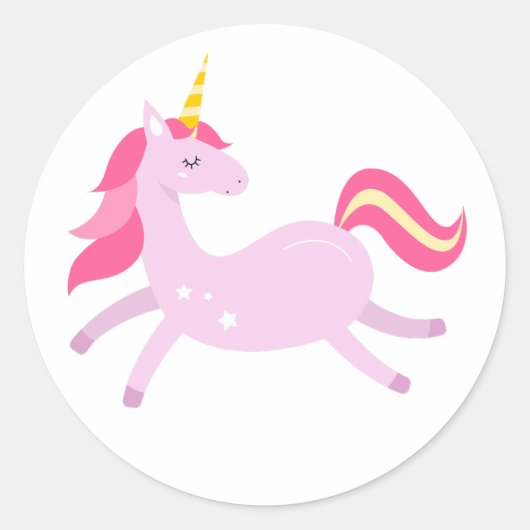 Sticker Rond Unicorne violette avec cheveux roses (Devant)