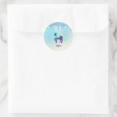 Sticker Rond Unicorne violette et Turquoise avec Parties scinti (Sac)
