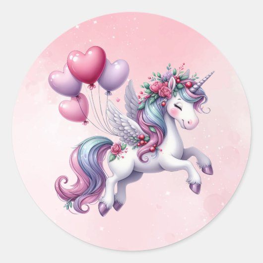 Sticker Rond Unicorne volante rose (Devant)